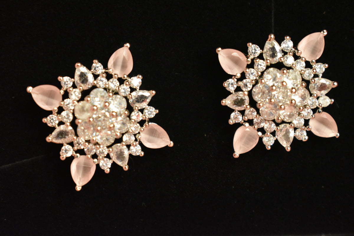 Elegant Rose Gold Crystal Statement Earrings for Women β Floral Drop Design