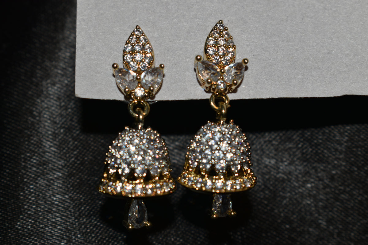 Sparkling Gold & Silver Jhumka Earrings for Women β Elegant Crystal Dome Drop Earrings