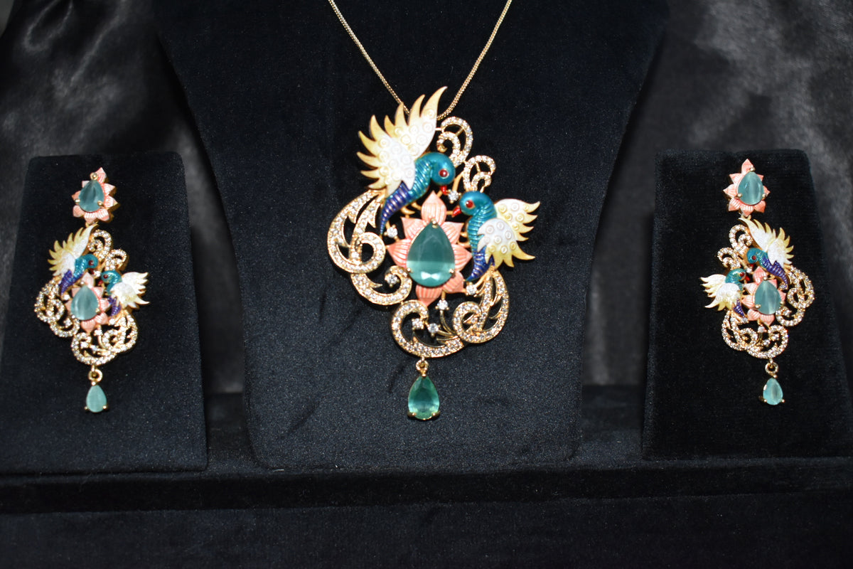 🦚 Royal Peacock Elegance Necklace & Earrings Set