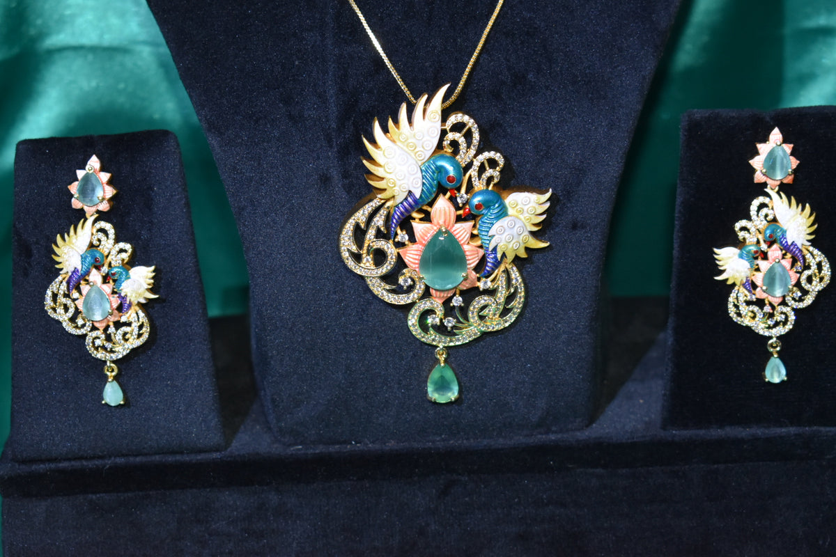 🦚 Royal Peacock Elegance Necklace & Earrings Set