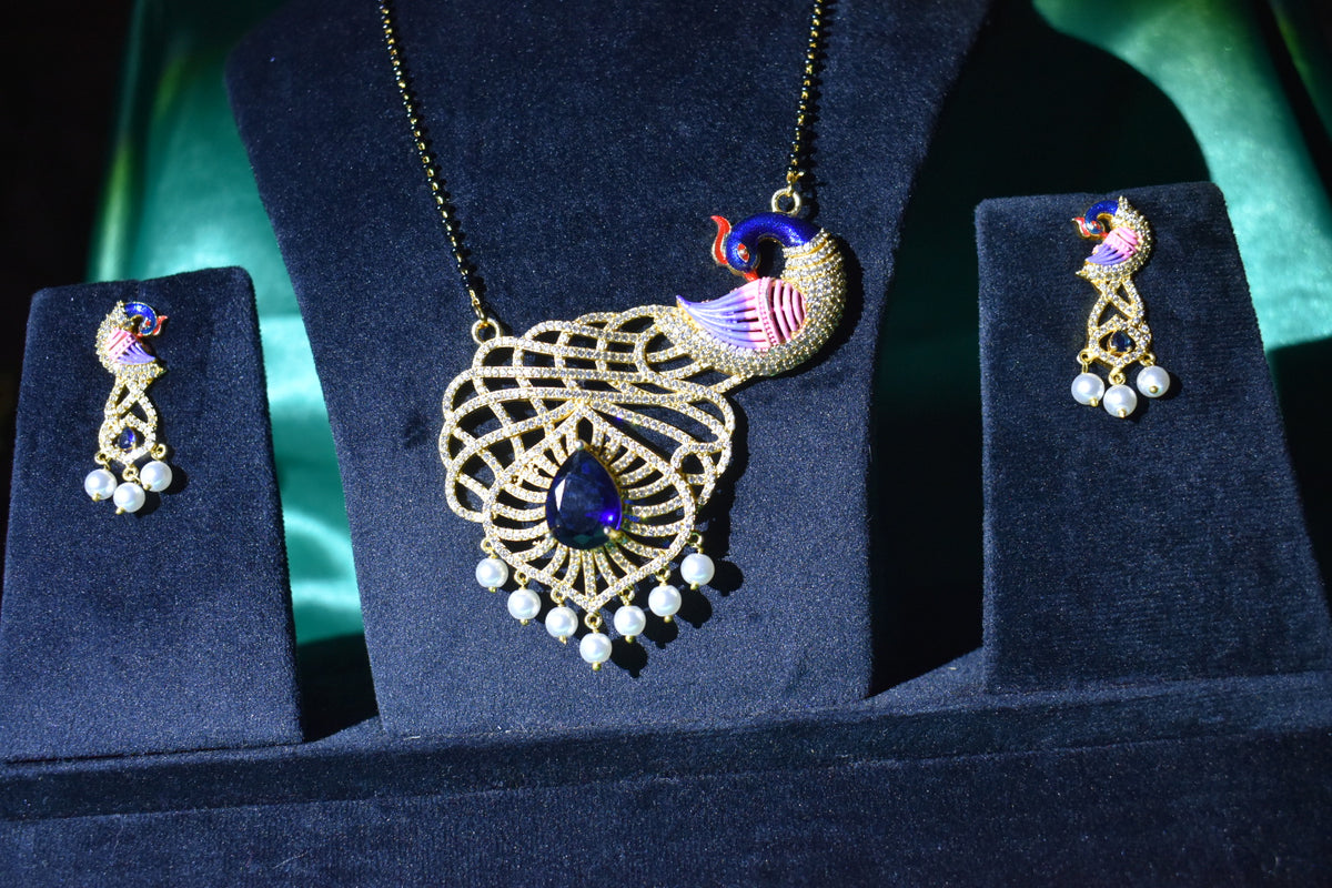 Royal Peacock Elegance Necklace Set with Matching Earrings