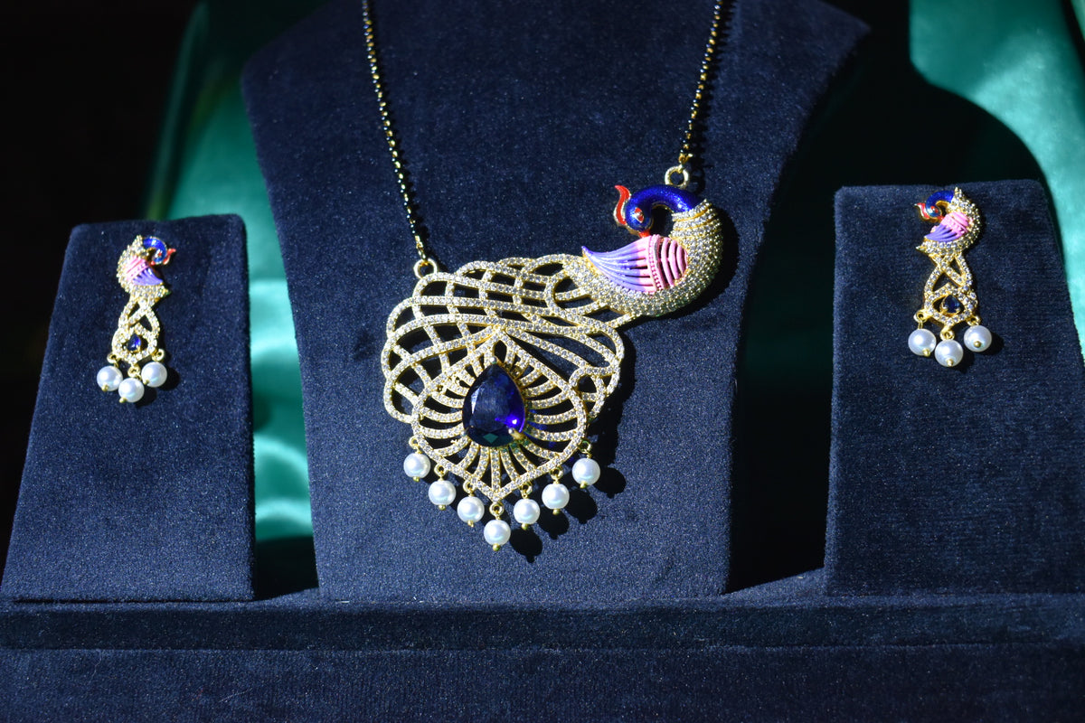 Royal Peacock Elegance Necklace Set with Matching Earrings