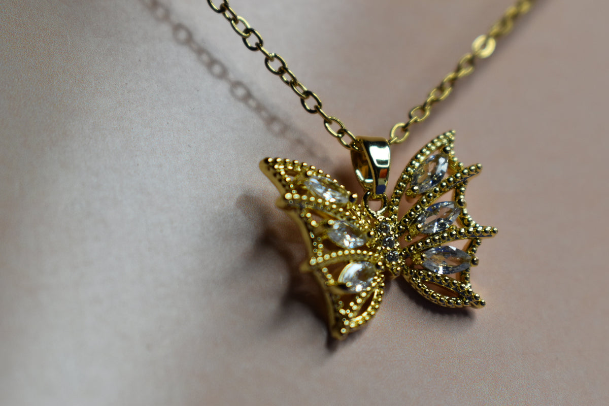 Butterfly Elegance Gold-Tone Pendant Necklace