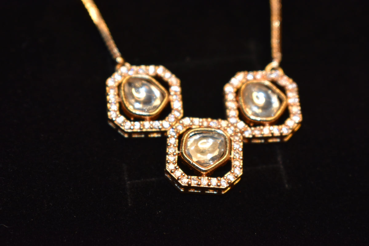 Emerald Floral Pearl Drop Necklace | Elegant Gold-Tone Statement Jewellery