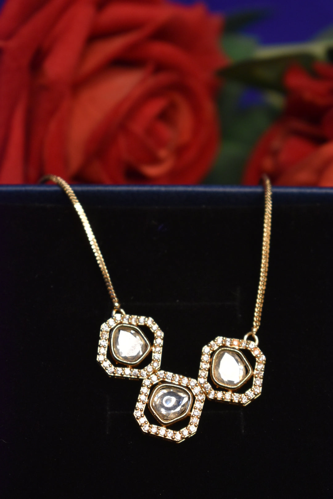 Emerald Floral Pearl Drop Necklace | Elegant Gold-Tone Statement Jewellery