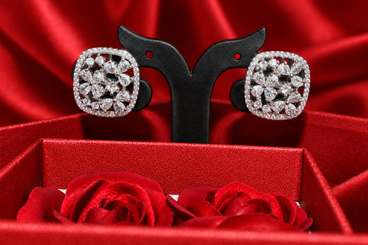 Floral Radiance American Diamond Stud Earrings