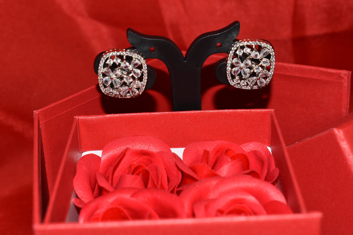 Floral Radiance American Diamond Stud Earrings