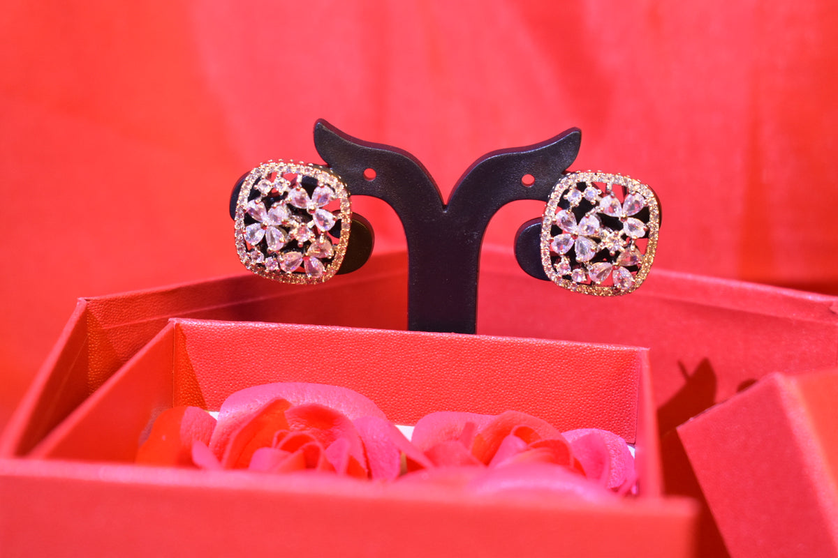 Floral Radiance American Diamond Stud Earrings