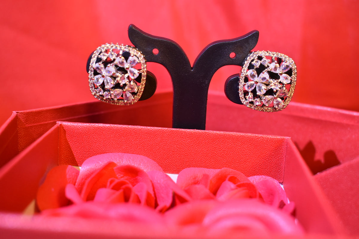 Floral Radiance American Diamond Stud Earrings