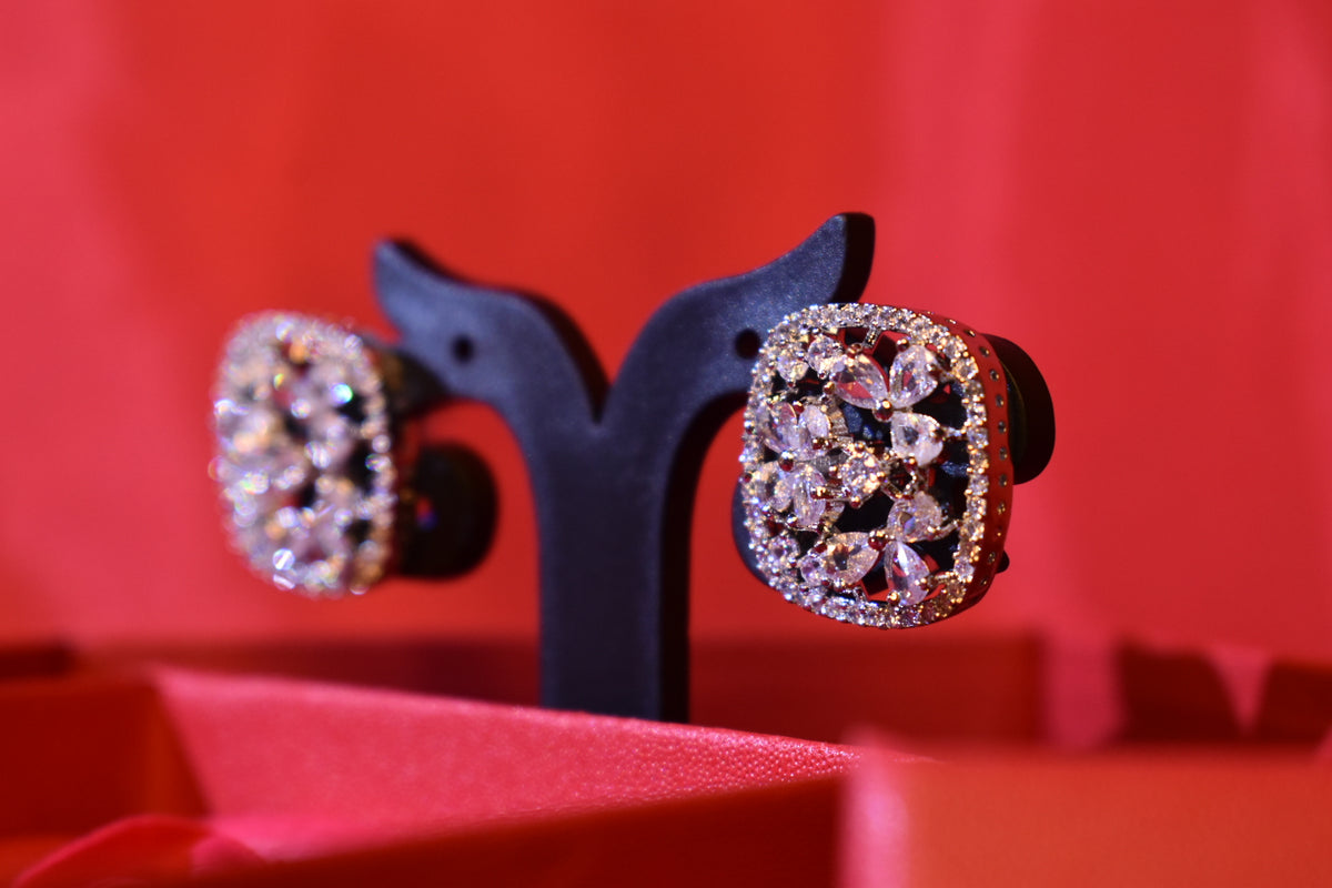 Floral Radiance American Diamond Stud Earrings