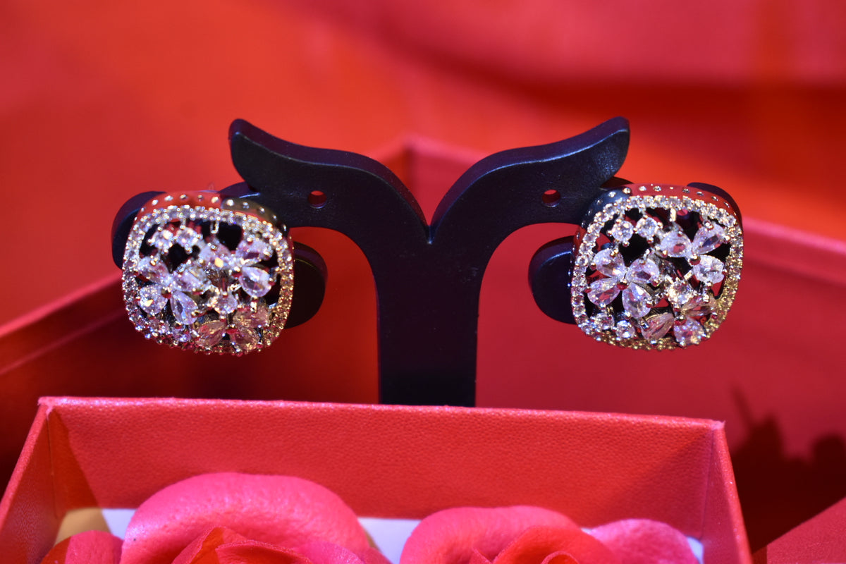 Floral Radiance American Diamond Stud Earrings