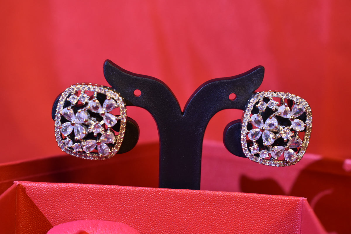 Floral Radiance American Diamond Stud Earrings