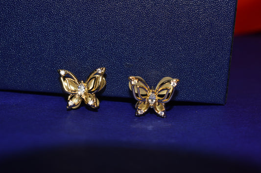 Elegant Golden Butterfly Stud Earrings for Women – Sparkling Crystal Design