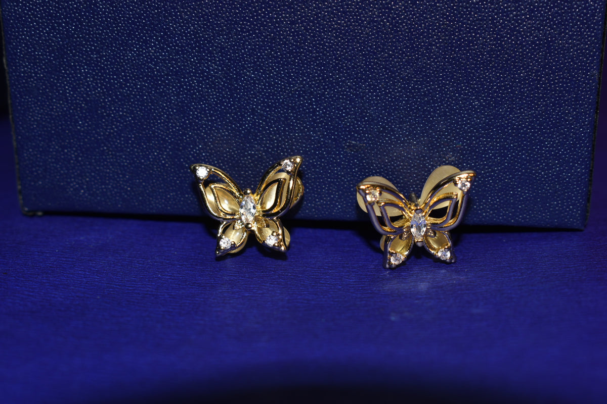 Elegant Golden Butterfly Stud Earrings for Women – Sparkling Crystal Design