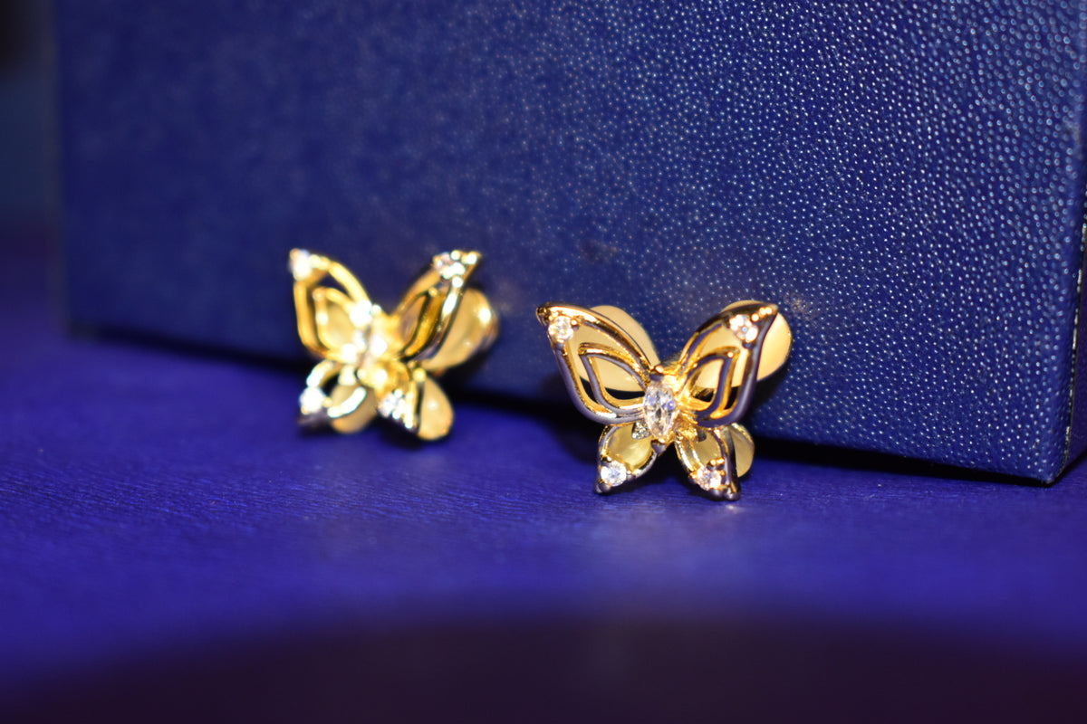 Elegant Golden Butterfly Stud Earrings for Women – Sparkling Crystal Design