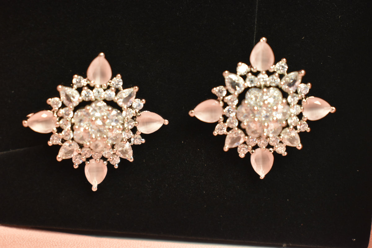 Elegant Rose Gold Crystal Statement Earrings for Women – Floral Drop Design