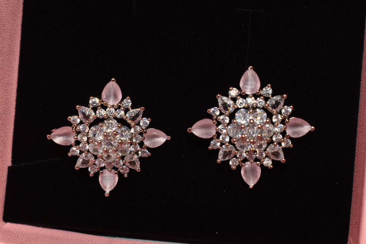 Elegant Rose Gold Crystal Statement Earrings for Women – Floral Drop Design