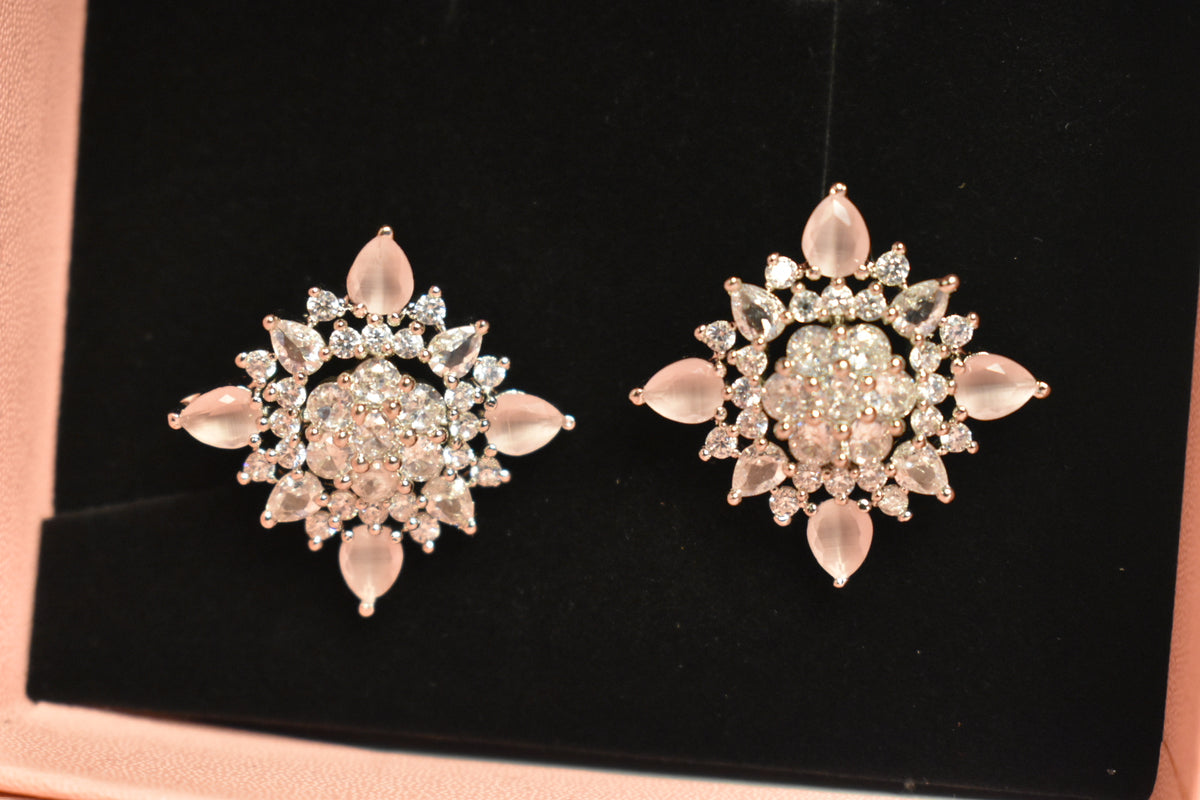 Elegant Rose Gold Crystal Statement Earrings for Women – Floral Drop Design