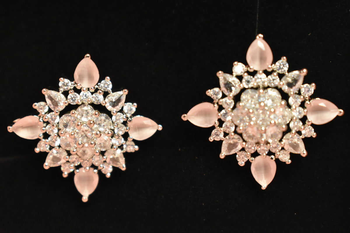 Elegant Rose Gold Crystal Statement Earrings for Women – Floral Drop Design