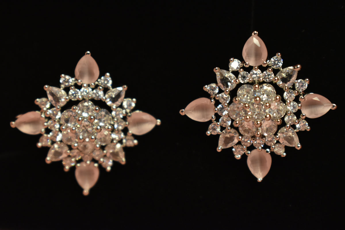 Elegant Rose Gold Crystal Statement Earrings for Women – Floral Drop Design