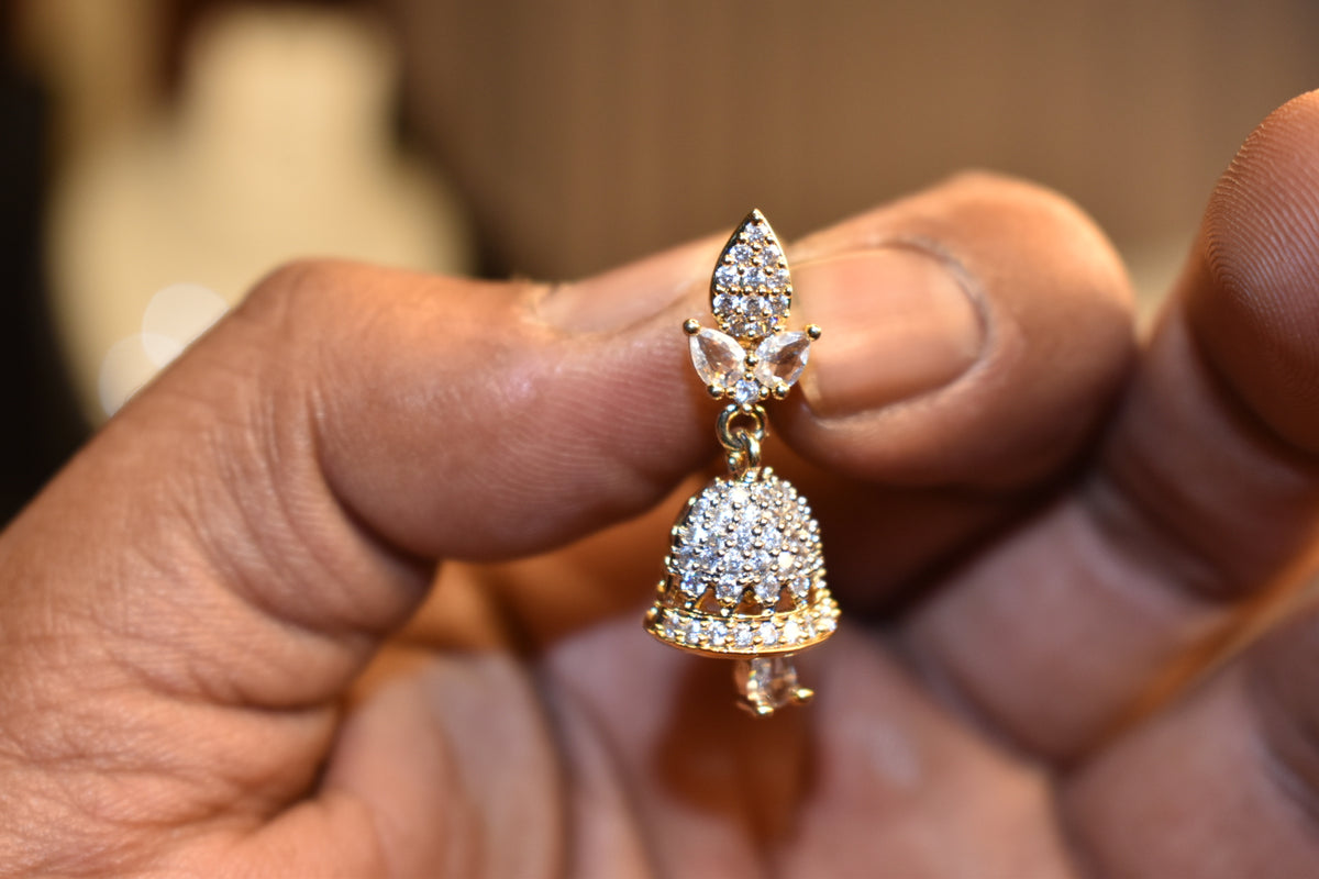 Sparkling Gold & Silver Jhumka Earrings for Women – Elegant Crystal Dome Drop Earrings