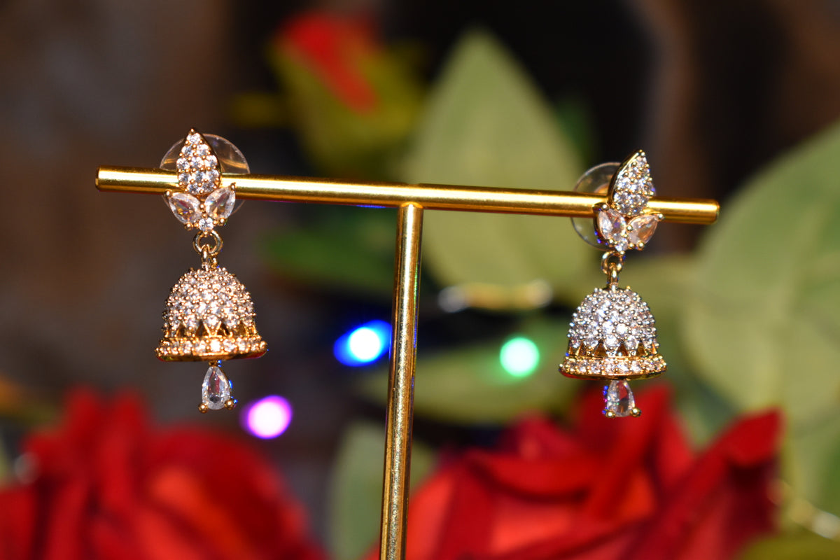 Sparkling Gold & Silver Jhumka Earrings for Women – Elegant Crystal Dome Drop Earrings