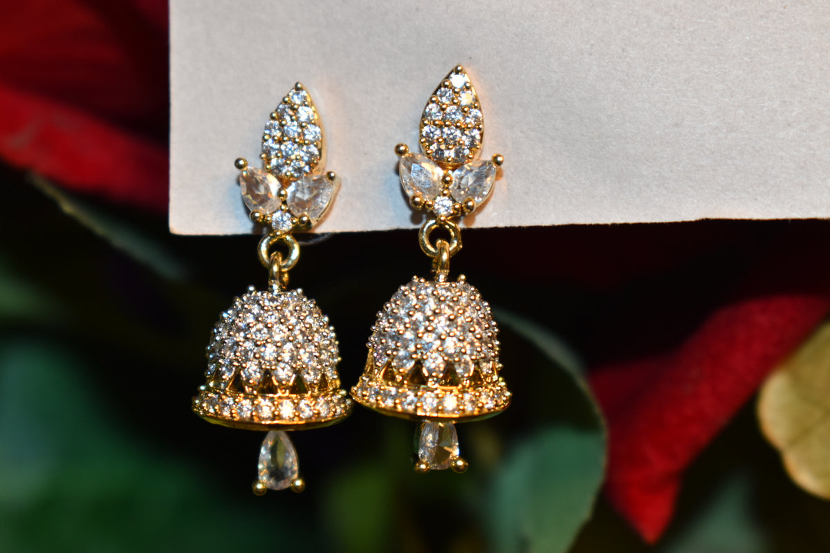 Sparkling Gold & Silver Jhumka Earrings for Women – Elegant Crystal Dome Drop Earrings