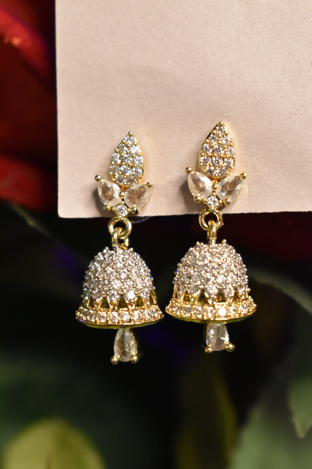 Sparkling Gold & Silver Jhumka Earrings for Women – Elegant Crystal Dome Drop Earrings