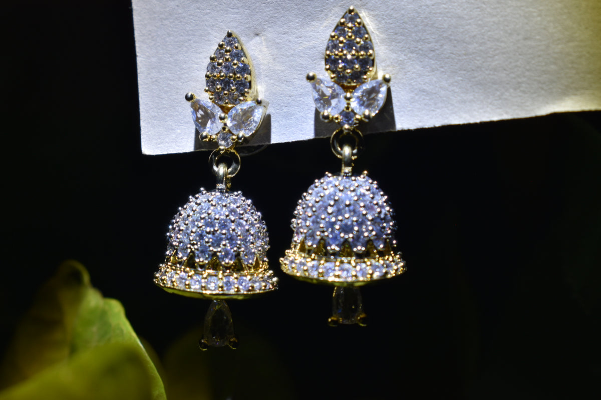 Sparkling Gold & Silver Jhumka Earrings for Women – Elegant Crystal Dome Drop Earrings