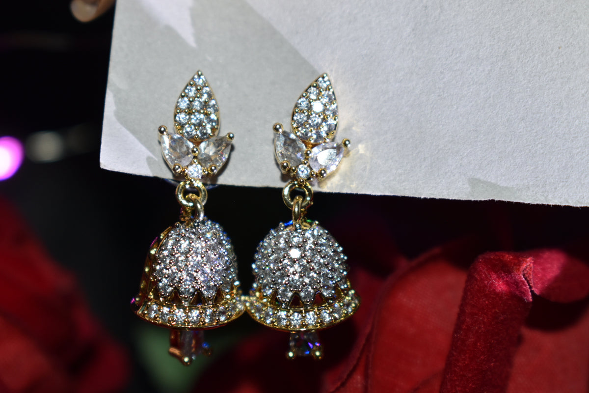 Sparkling Gold & Silver Jhumka Earrings for Women – Elegant Crystal Dome Drop Earrings