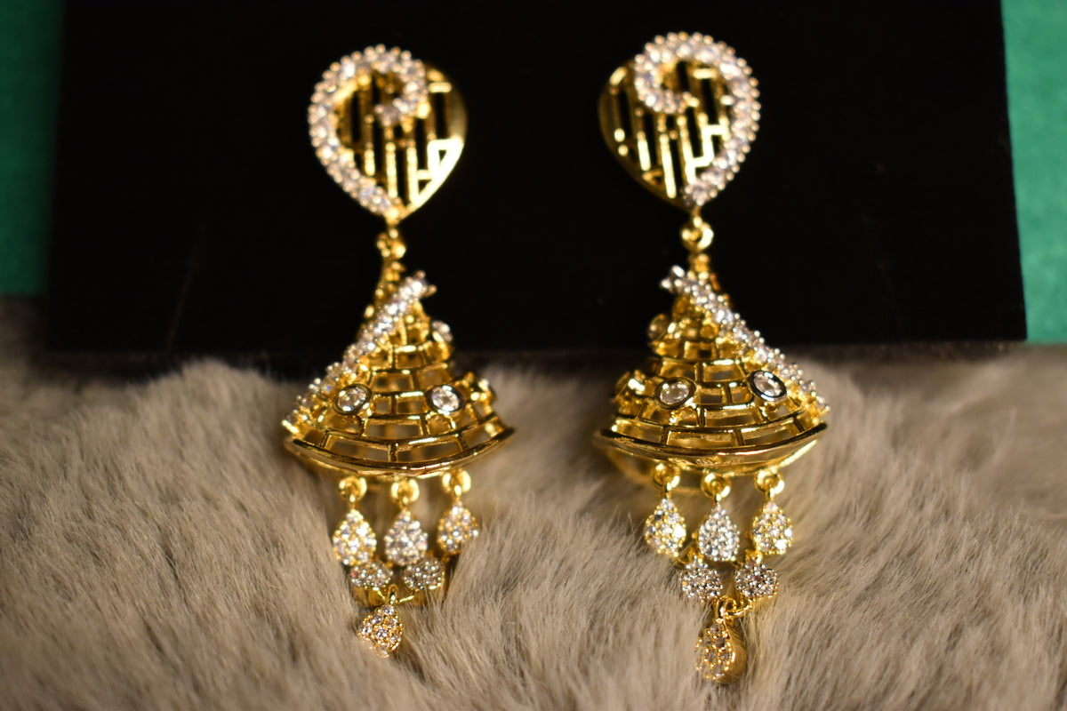 Luxury Gold Jhumka Earrings for Women – Sparkling Crystal Chandelier Drop Earrings