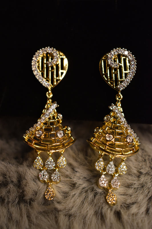 Luxury Gold Jhumka Earrings for Women – Sparkling Crystal Chandelier Drop Earrings