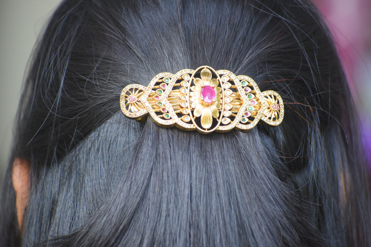 Premium Multicolor Stone Hair Pin & Hair Clip for Women | Elegant Floral Design Hair Accessory