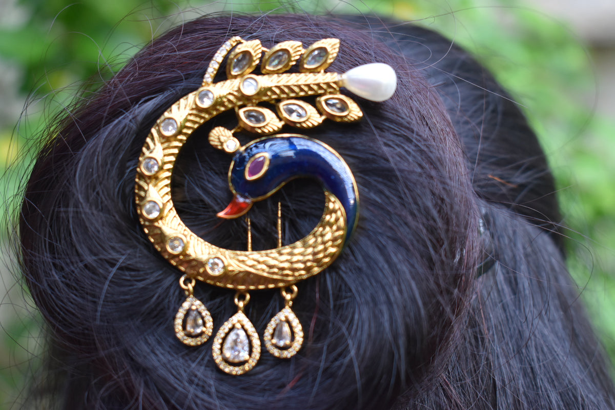 Royal Peacock Judha Hair Pin with Pearl & Crystal Detailing