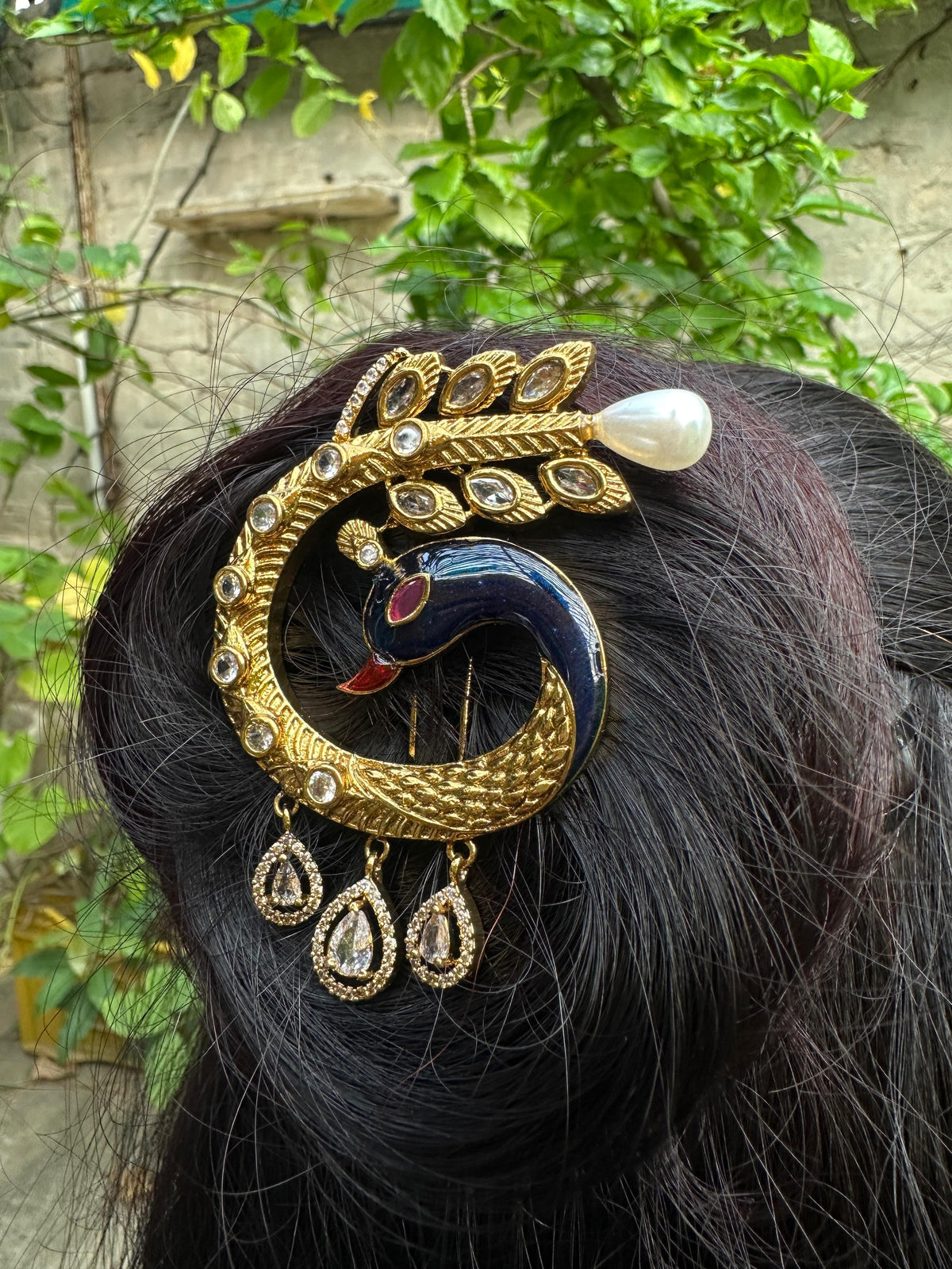 Royal Peacock Judha Hair Pin with Pearl & Crystal Detailing