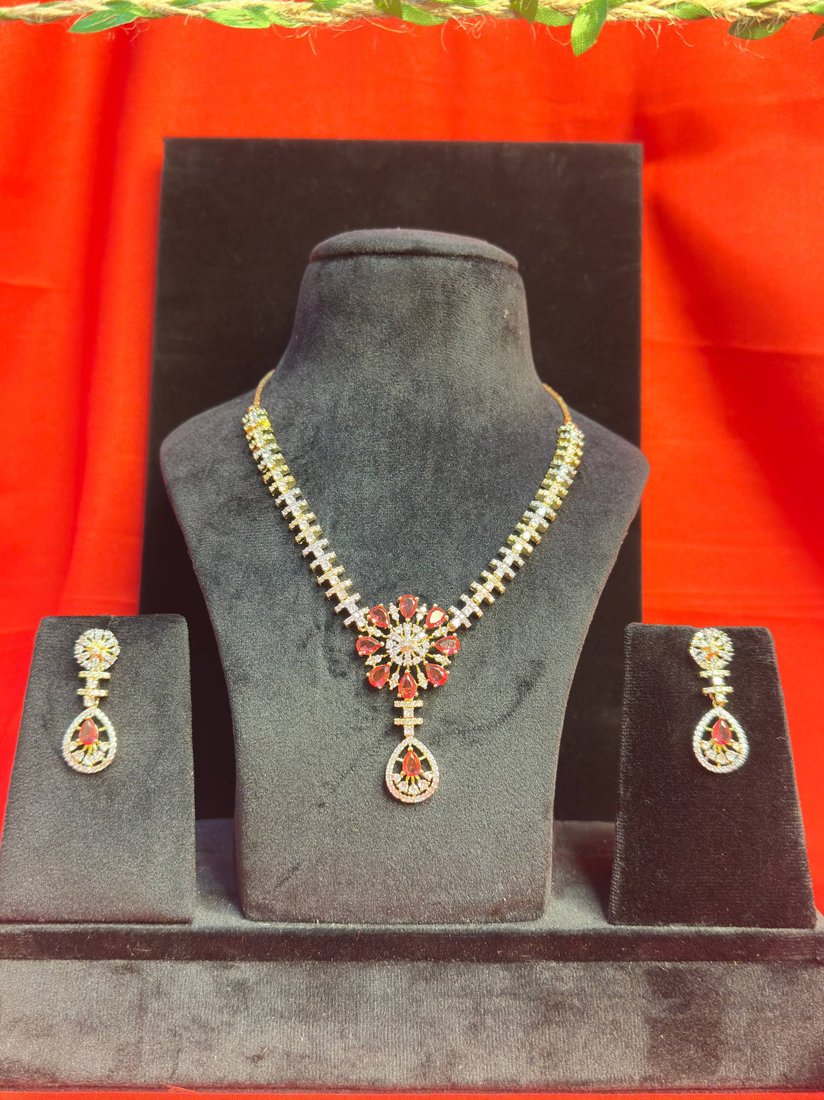 Premium Gold-Plated Necklace Set for Women | Elegant White & Pink Stone Jewellery Set with Earrings
