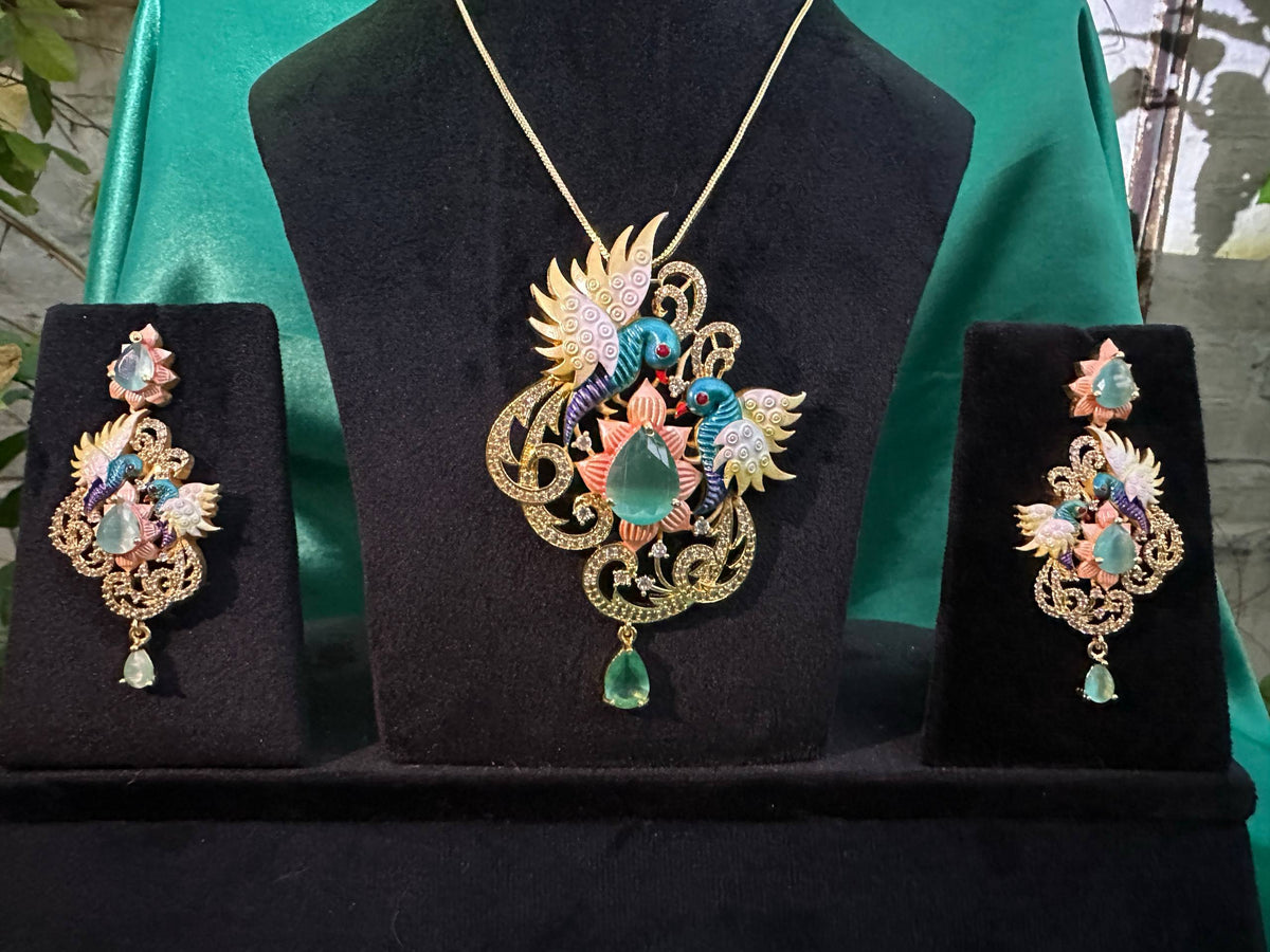 🦚 Royal Peacock Elegance Necklace & Earrings Set