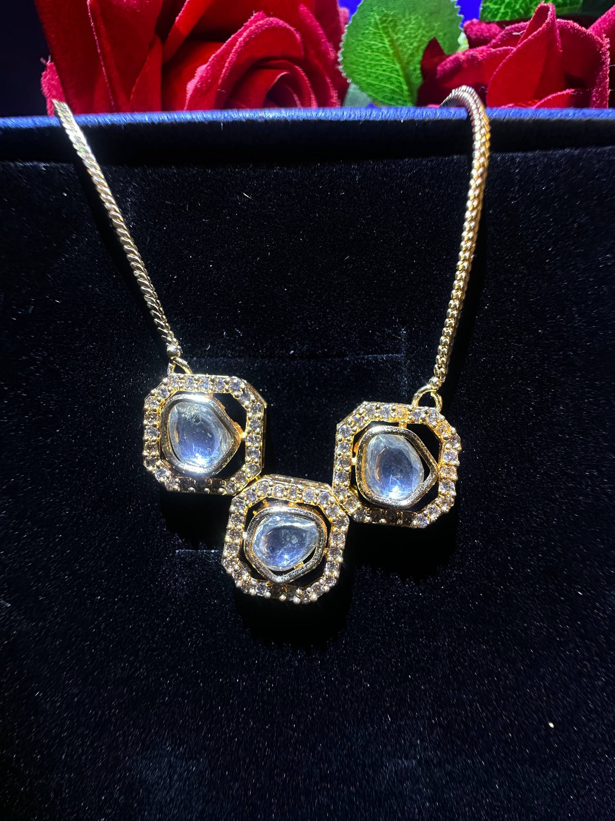 Emerald Floral Pearl Drop Necklace | Elegant Gold-Tone Statement Jewellery